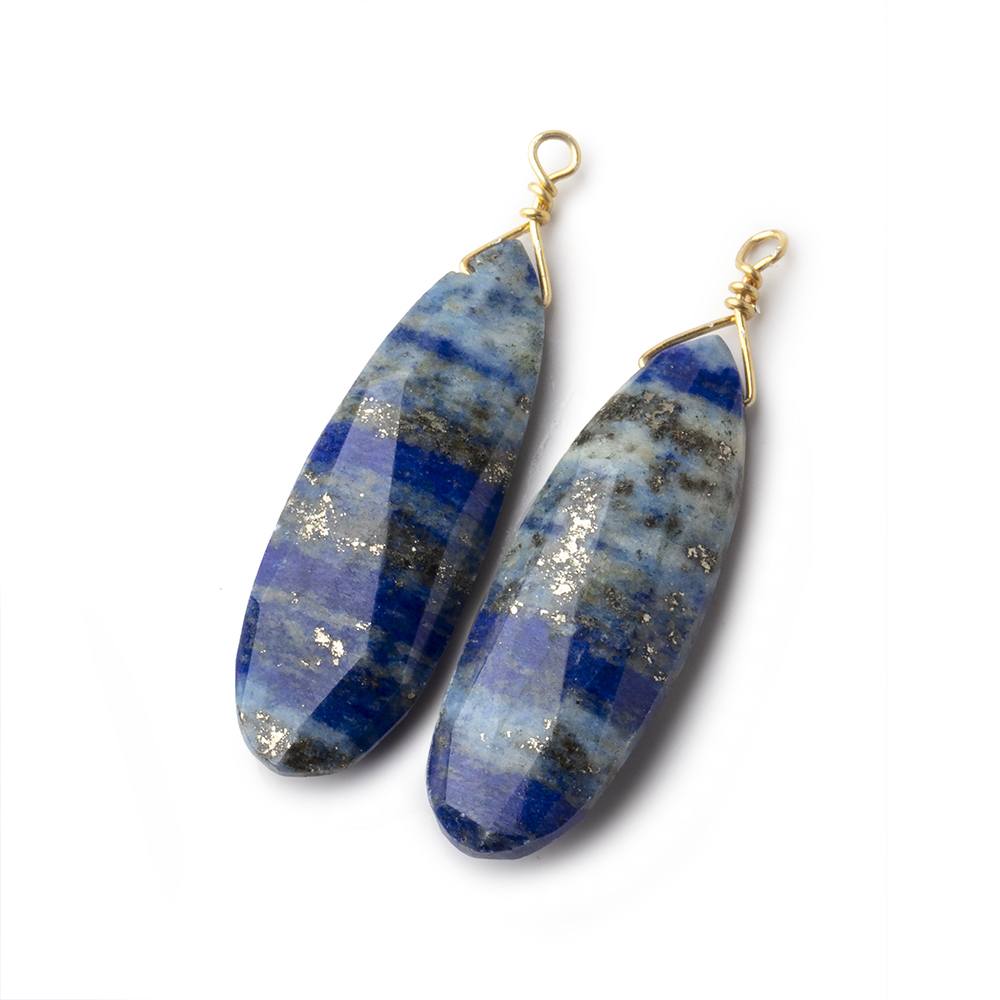 24-26mm Lapis Lazuli Vermeil Wire Wrapped Faceted Pear Set of 2 Focal Beads - Beadsofcambay.com