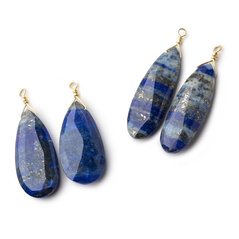 24-26mm Lapis Lazuli Vermeil Wire Wrapped Faceted Pear Set of 2 Focal Beads - Beadsofcambay.com