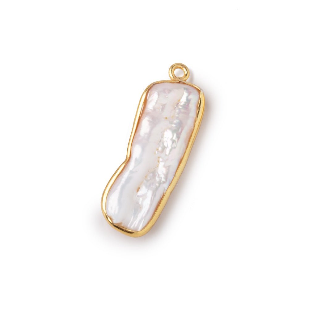 24-26mm Vermeil Bezel Pink Biwa Pearl Pendant 1 Piece - Beadsofcambay.com