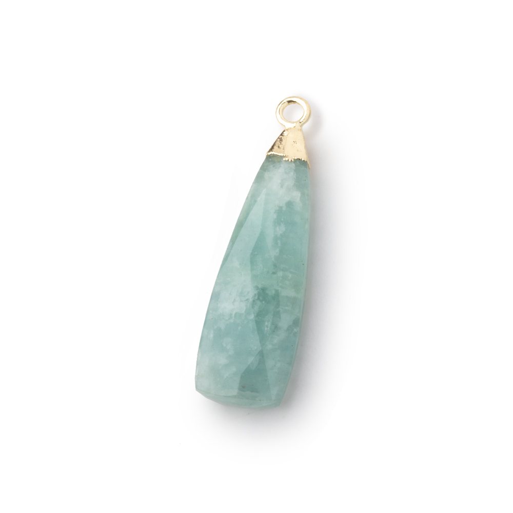 24-30mm Gold Leafed Aquamarine Elongated Triangle Pendant 1 piece - Beadsofcambay.com