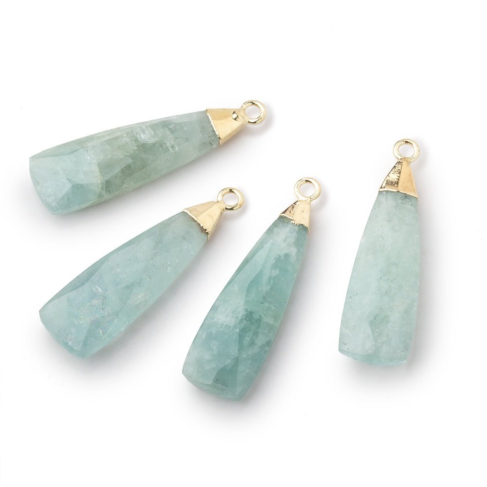 24-30mm Gold Leafed Aquamarine Elongated Triangle Pendant 1 piece - Beadsofcambay.com