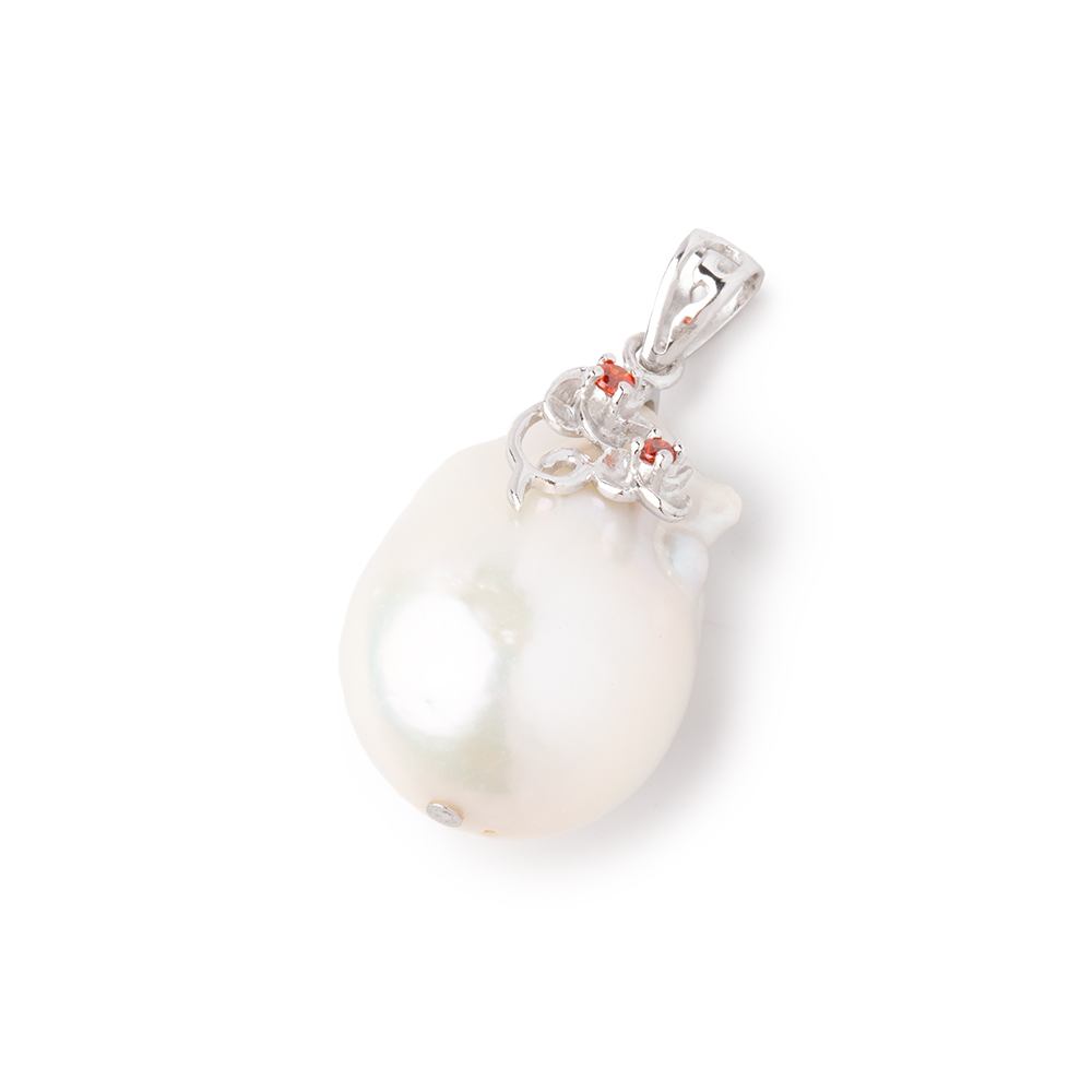 24.5mm White Ultra Baroque .925 Silver Pendant 1 focal - Beadsofcambay.com