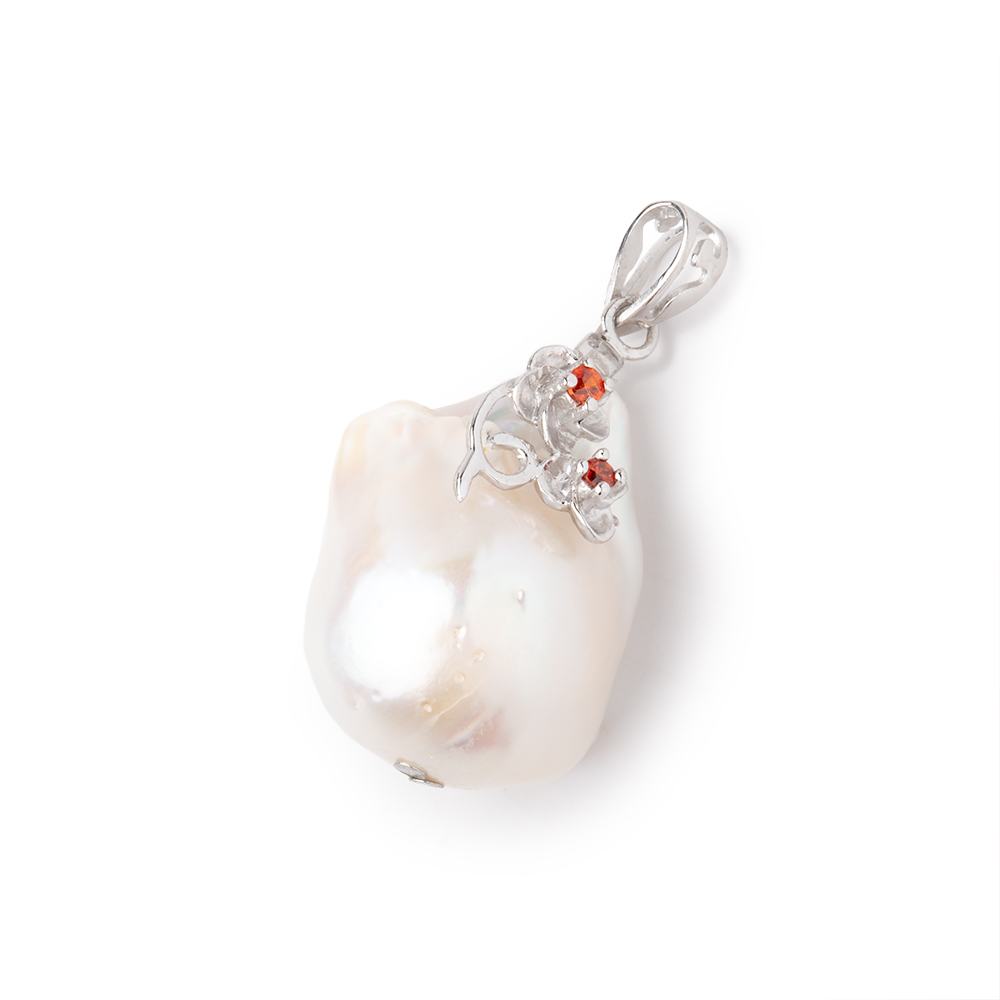 24.5x16.5mm White Ultra Baroque .925 Silver Pendant focal 1 piece - Beadsofcambay.com