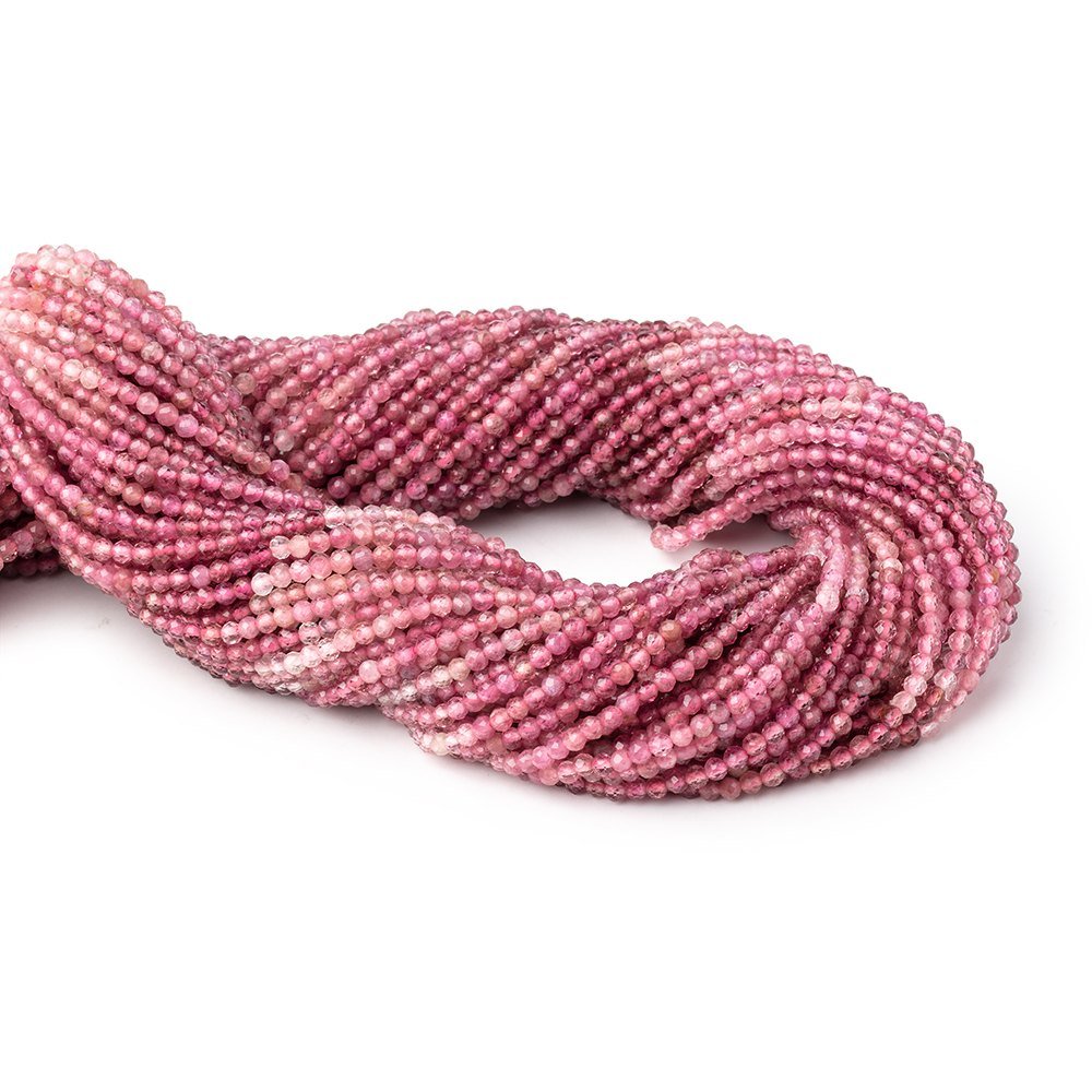 2.4mm Pink Tourmaline Micro Faceted Round Beads 12.5 inch 144 pieces - Beadsofcambay.com