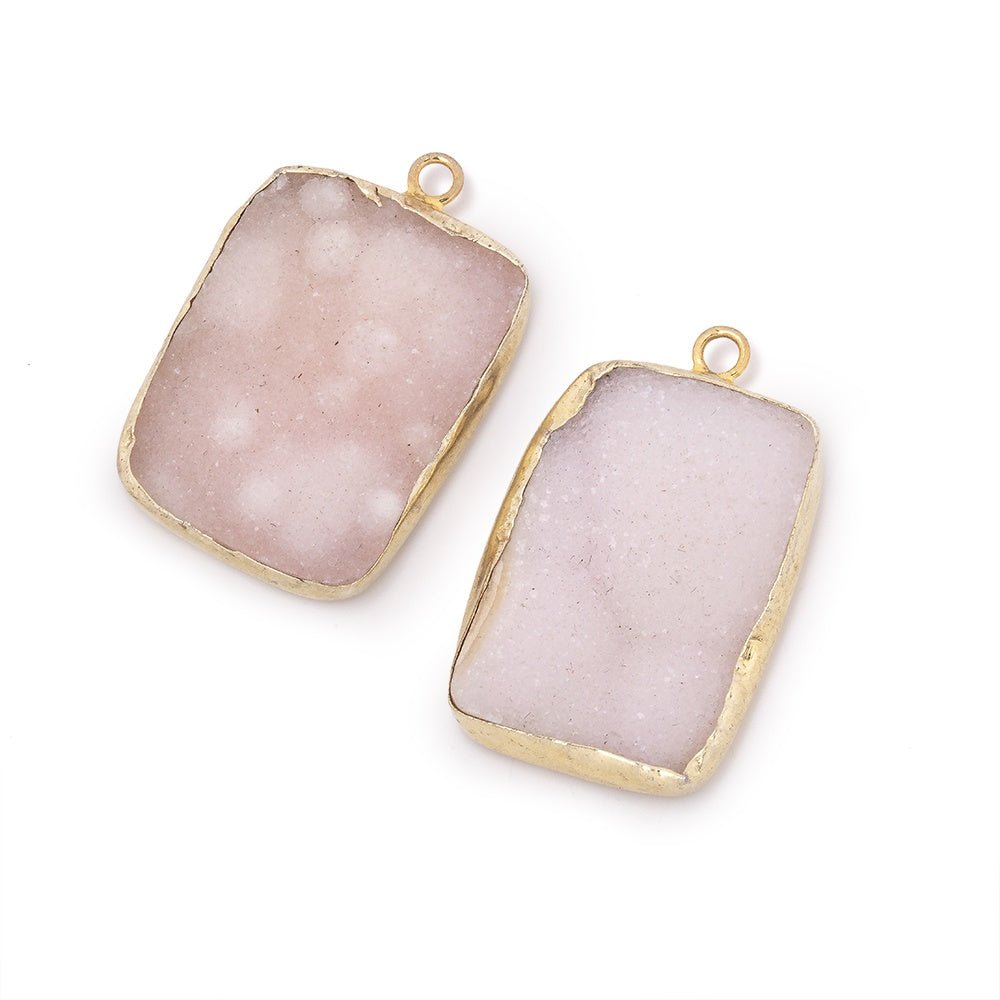 24mm Vermeil Bezel Pink Drusy Rectangle Set of 2 Pendants - Beadsofcambay.com