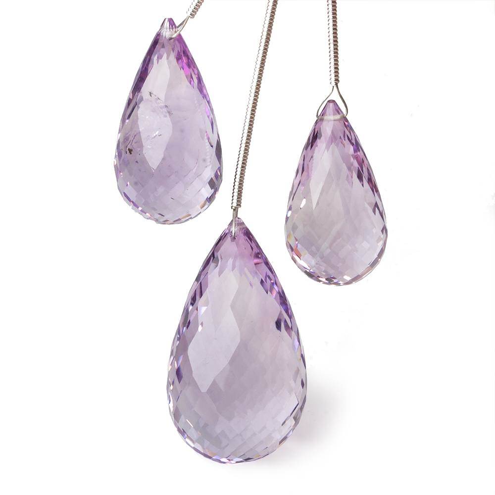 24x13-31x17mm Pink Amethyst Faceted Tear Drop Focal Beads Set of 3 AA - Beadsofcambay.com