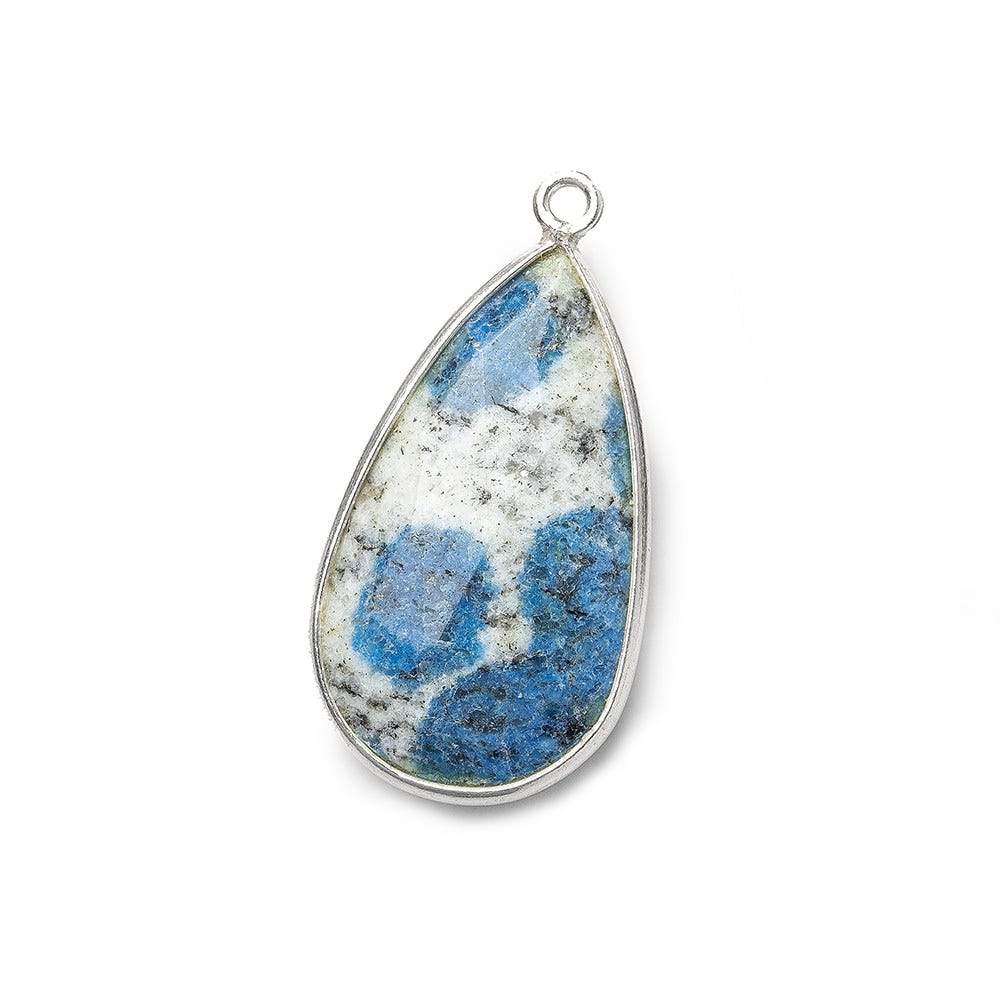 24x14mm .925 Silver Bezel K2 Granite & Azurite faceted Pear Pendant 1 piece - Beadsofcambay.com