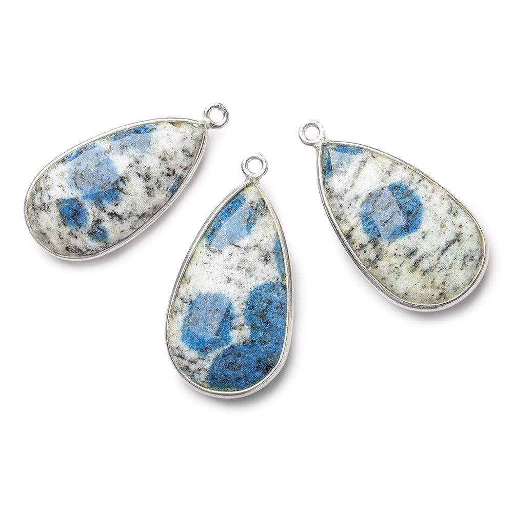 24x14mm .925 Silver Bezel K2 Granite & Azurite faceted Pear Pendant 1 piece - Beadsofcambay.com