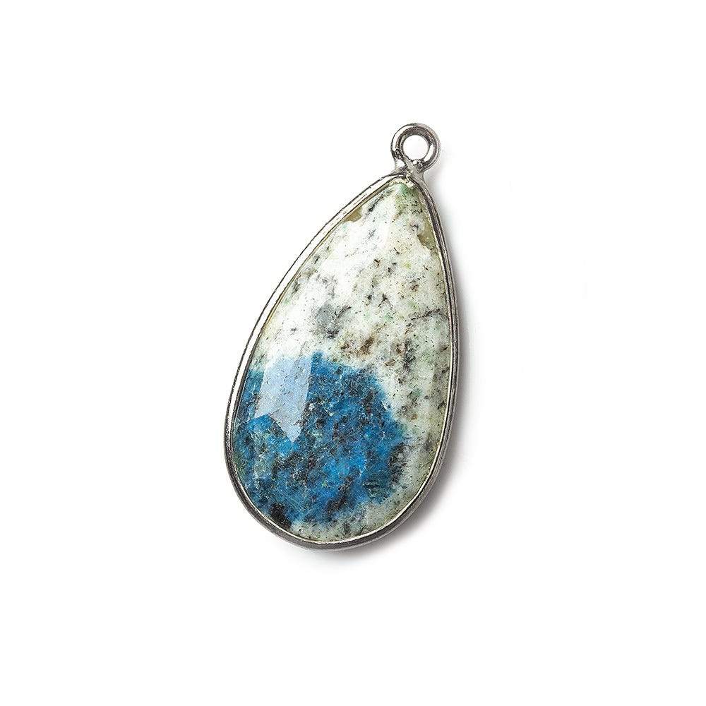 24x14mm Black Gold .925 Silver Bezel K2 Granite & Azurite faceted Pear Pendant 1 piece - Beadsofcambay.com