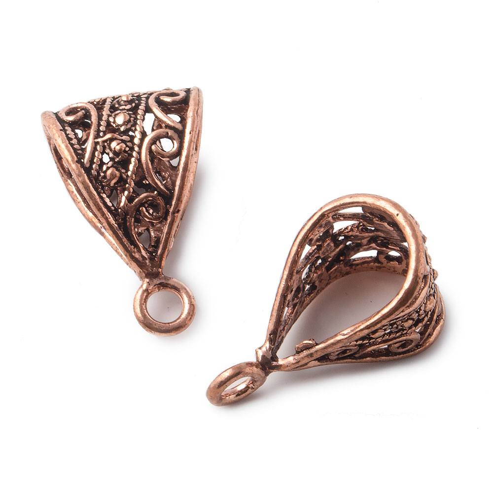 24x14x12mm Copper Bail Scroll And Miligrain Design Set of 2 - Beadsofcambay.com
