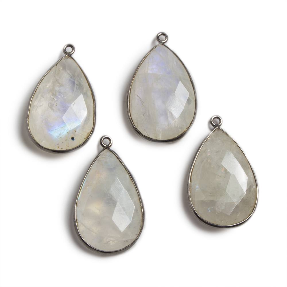 21-25mm Black Gold Bezeled Rainbow Moonstone Pear Focal Pendant 1 pc - Beadsofcambay.com