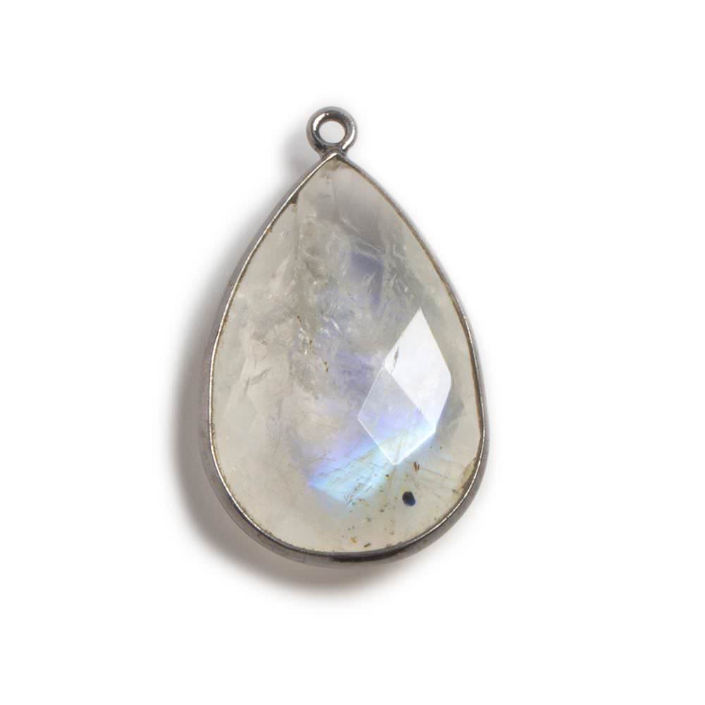 21-25mm Black Gold Bezeled Rainbow Moonstone Pear Focal Pendant 1 pc - Beadsofcambay.com