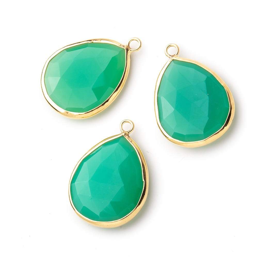 24x16mm Vermeil Bezeled Green Onyx faceted Pear Focal Pendant 1 piece - Beadsofcambay.com