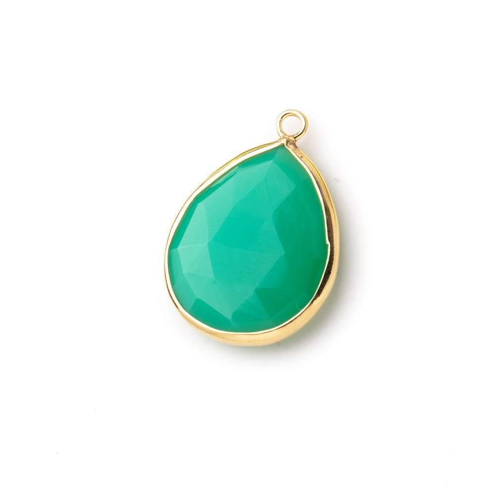 24x16mm Vermeil Bezeled Green Onyx faceted Pear Focal Pendant 1 piece - Beadsofcambay.com