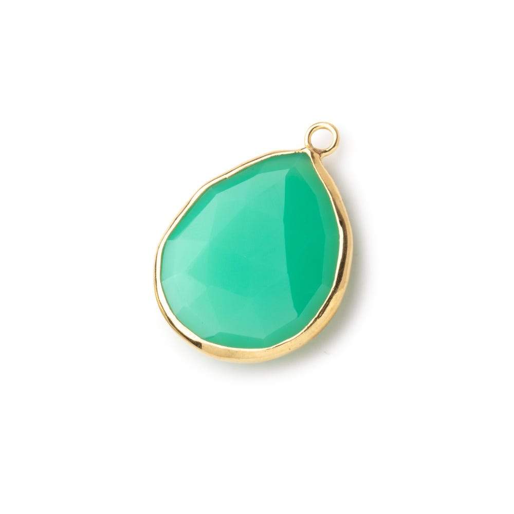 24x16mm Vermeil Bezeled Mint Green Onyx faceted Pear Focal Pendant 1 piece - Beadsofcambay.com