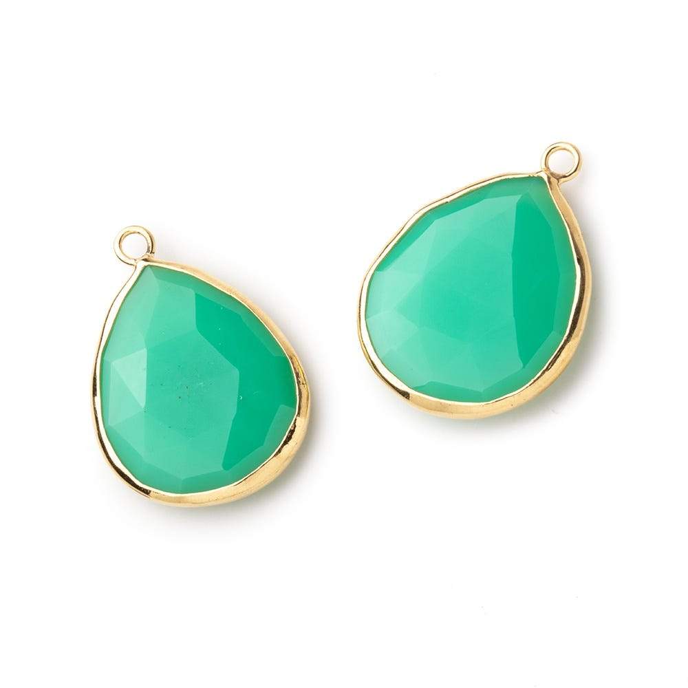 24x16mm Vermeil Bezeled Mint Green Onyx faceted Pear Focal Pendant 1 piece - Beadsofcambay.com