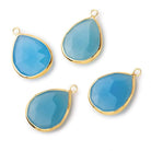 24x16mm Vermeil Bezeled Santorini Blue Chalcedony faceted Pear Focal Pendant 1 piece - Beadsofcambay.com