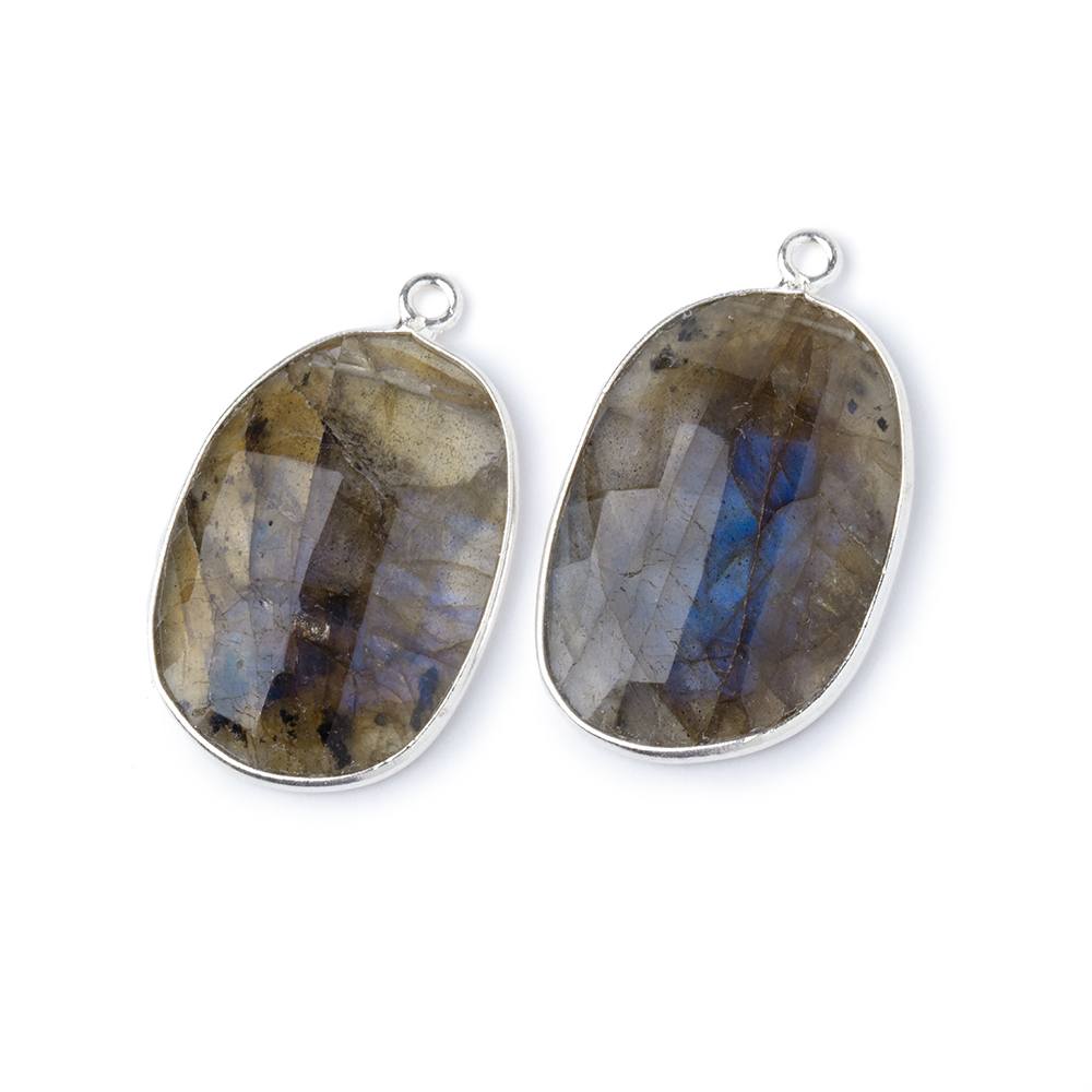 24x17mm .925 Silver Bezel Labradorite Faceted Freeform Set of 2 Pendants - Beadsofcambay.com