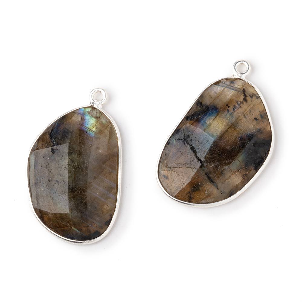 24x17mm .925 Silver Bezel Labradorite Faceted Freeform Set of 2 Pendants - Beadsofcambay.com