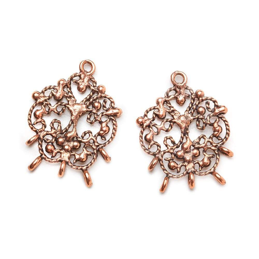 24x18mm Antiqued Copper Twisted Scroll 5 ring Drop Charm Set of 2 - Beadsofcambay.com