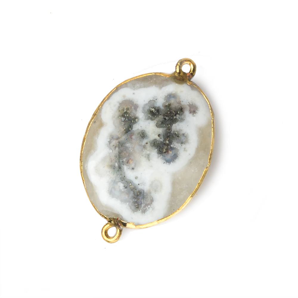 24x20mm 22kt Gold Leafed Natural Stalactite Solar Quartz Oval Connector 1 piece - Beadsofcambay.com