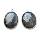 24x20mm Silver .925 Bezel Chocolate Sapphire faceted Oval Pendant Set of 2 pieces - Beadsofcambay.com