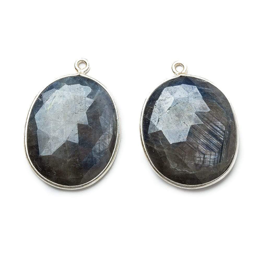 24x20mm Silver .925 Bezel Chocolate Sapphire faceted Oval Pendant Set of 2 pieces - Beadsofcambay.com
