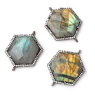 24x21mm Black Gold CZ Bezel Labradorite Hexagon Connector 1 Focal Bead - Beadsofcambay.com