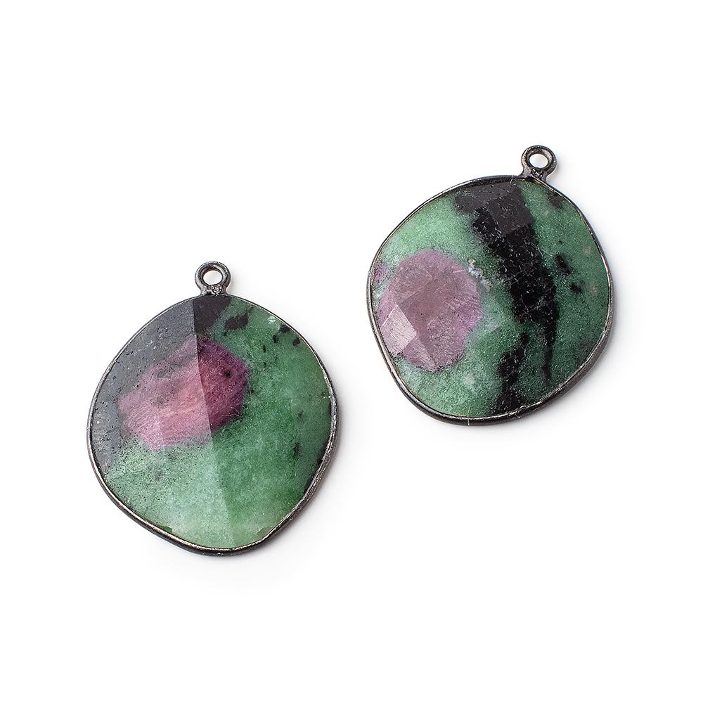 24x22mm Black Gold Bezeled Ruby in Zoisite Freeform Set of 2 Pendants - Beadsofcambay.com