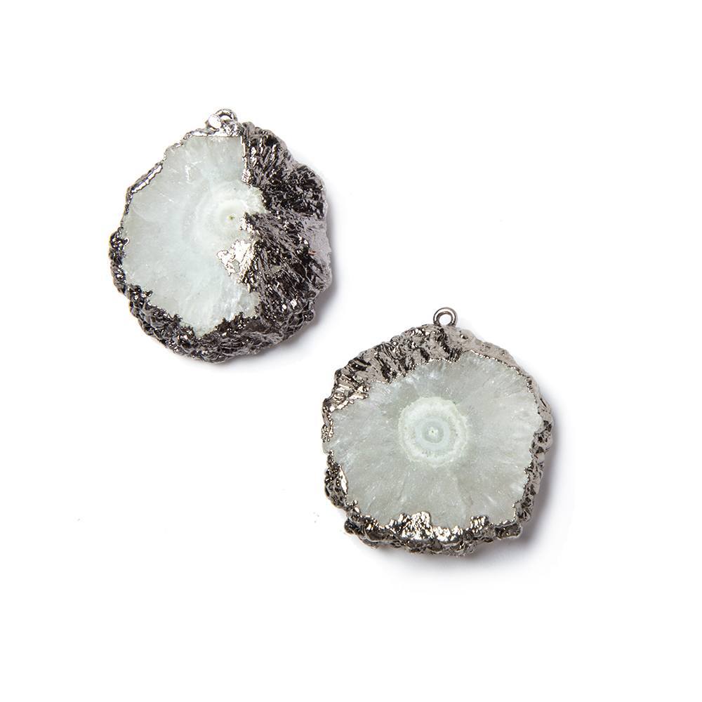 24x22mm Black Gold Leaf Edged Solar Quartz Stalactite Pendant Set of 2 - Beadsofcambay.com