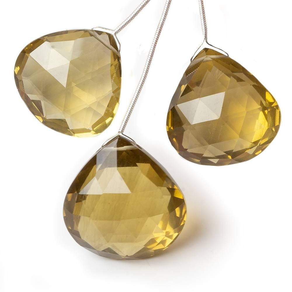24x25-28x29mm Honey Quartz Faceted Heart Focal Bead Set of 3 - Beadsofcambay.com