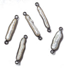 24x5mm Black Gold Bezeled White Biwa Pearl Connector 1 piece - Beadsofcambay.com