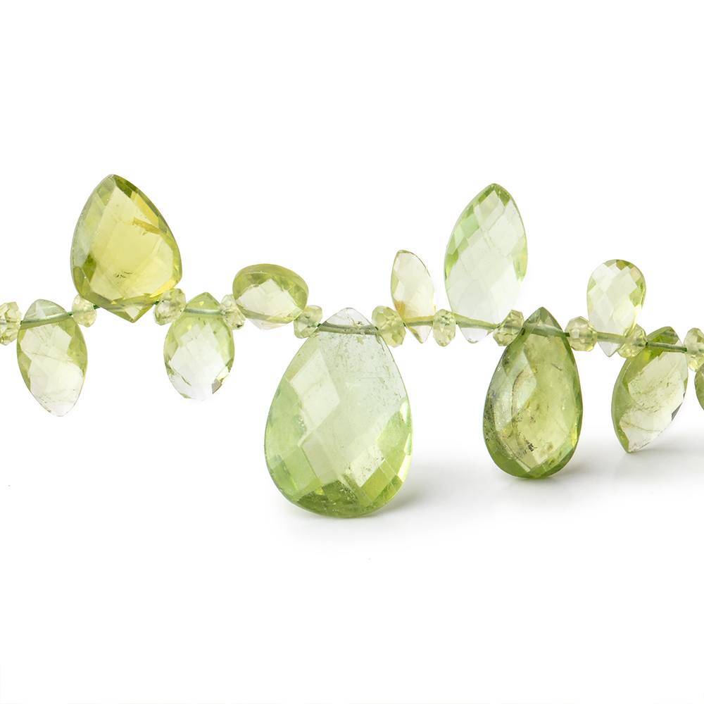 2.5-15x10mm Peridot Multiple Shape Beads 16 inch 46 pieces - Beadsofcambay.com