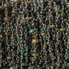 3-4mm Black Ethiopian Opal plain rondelle Black Gold on Silver .925 Chain - Beadsofcambay.com