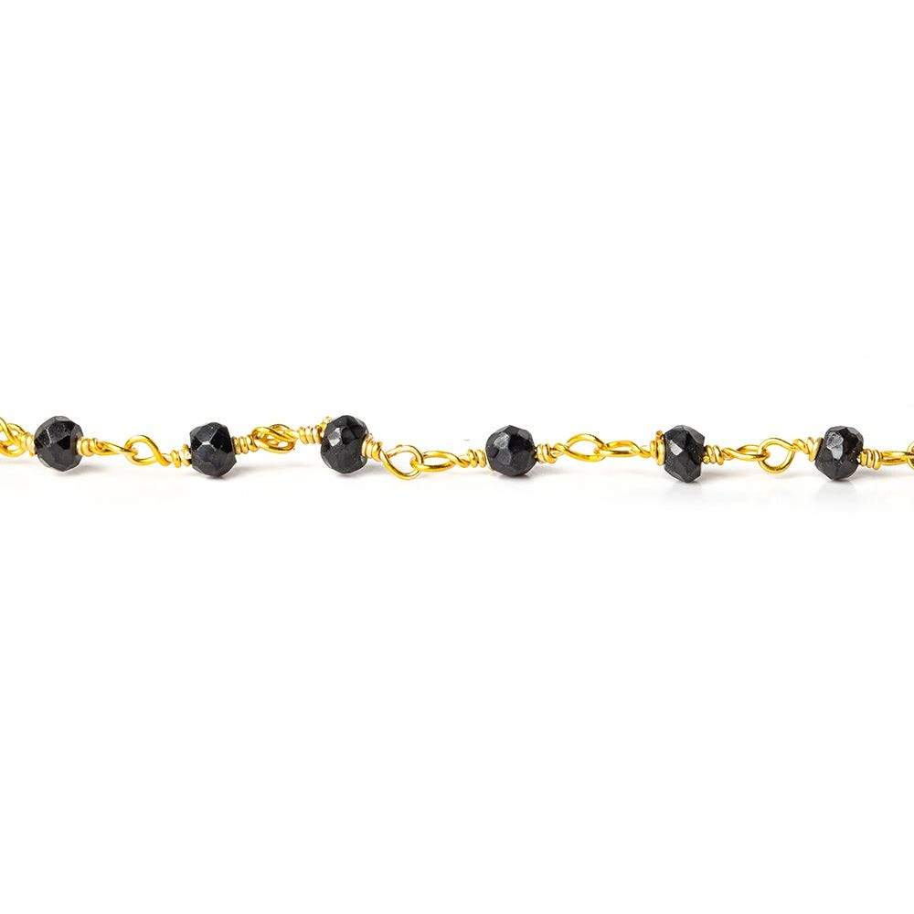 2.5-3mm Black Spinel Faceted Rondelle Gold Wire Wrapped Chain by the Foot - Beadsofcambay.com