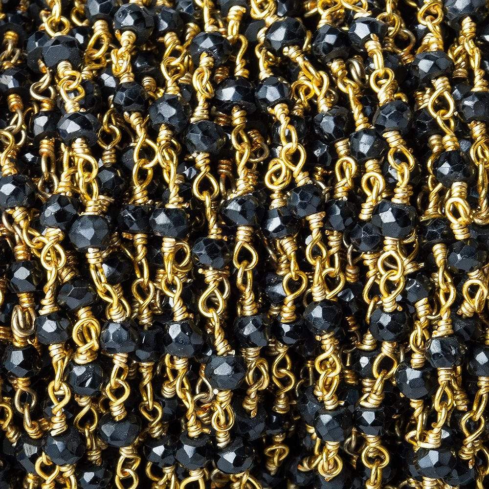 2.5-3mm Black Spinel Faceted Rondelle Gold Wire Wrapped Chain by the Foot - Beadsofcambay.com