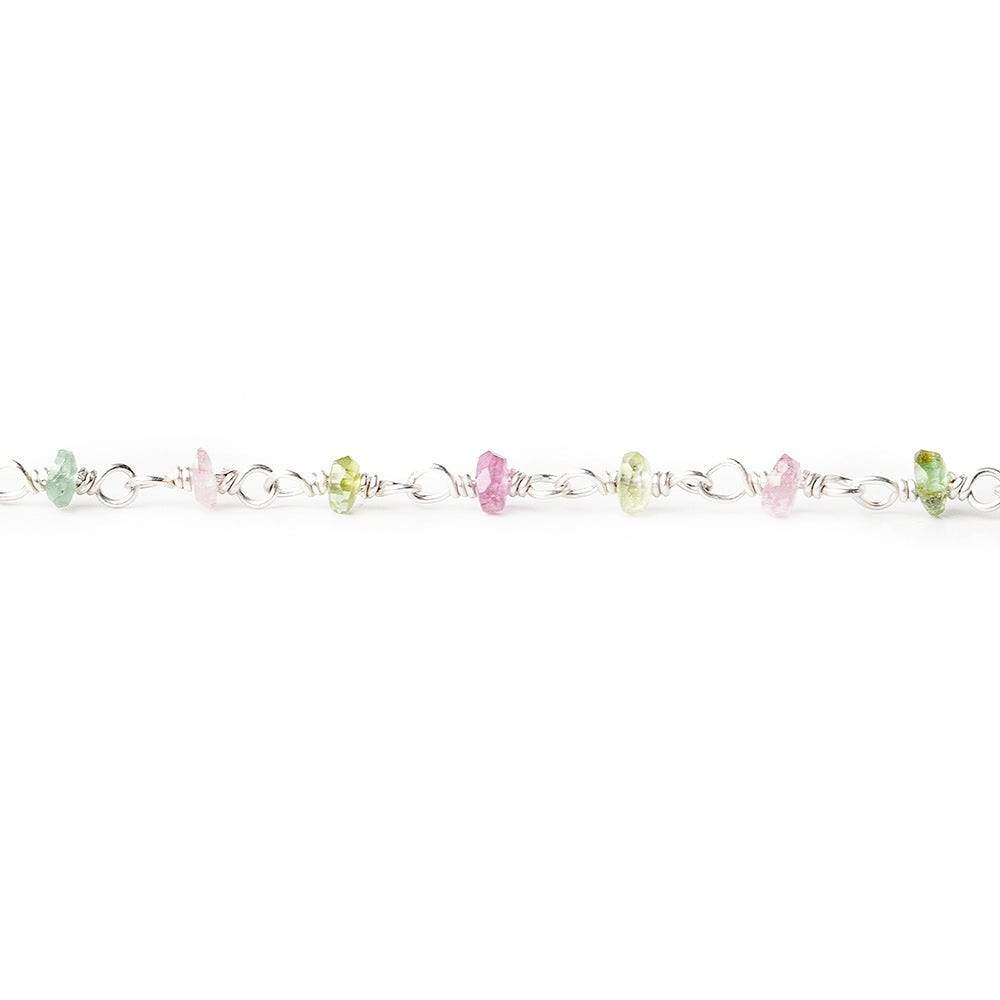 2.5-3mm Multi Color Tourmaline plain rondelle Silver Chain by the foot - Beadsofcambay.com