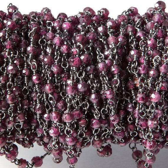 2.5-3mm Rhodolite Garnet rondelle Black Gold plated Chain by the foot 34 pieces - Beadsofcambay.com