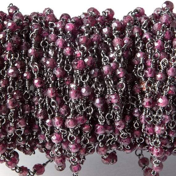 2.5-3mm Rhodolite Garnet rondelle Black Gold plated Chain by the foot 34 pieces - Beadsofcambay.com