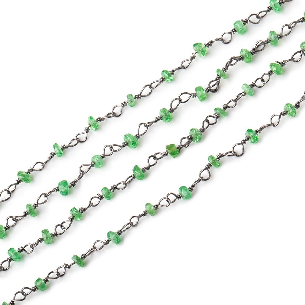 2.5-3mm Tsavorite Garnet faceted rondelle Black Gold plated Sterling Chain - Beadsofcambay.com