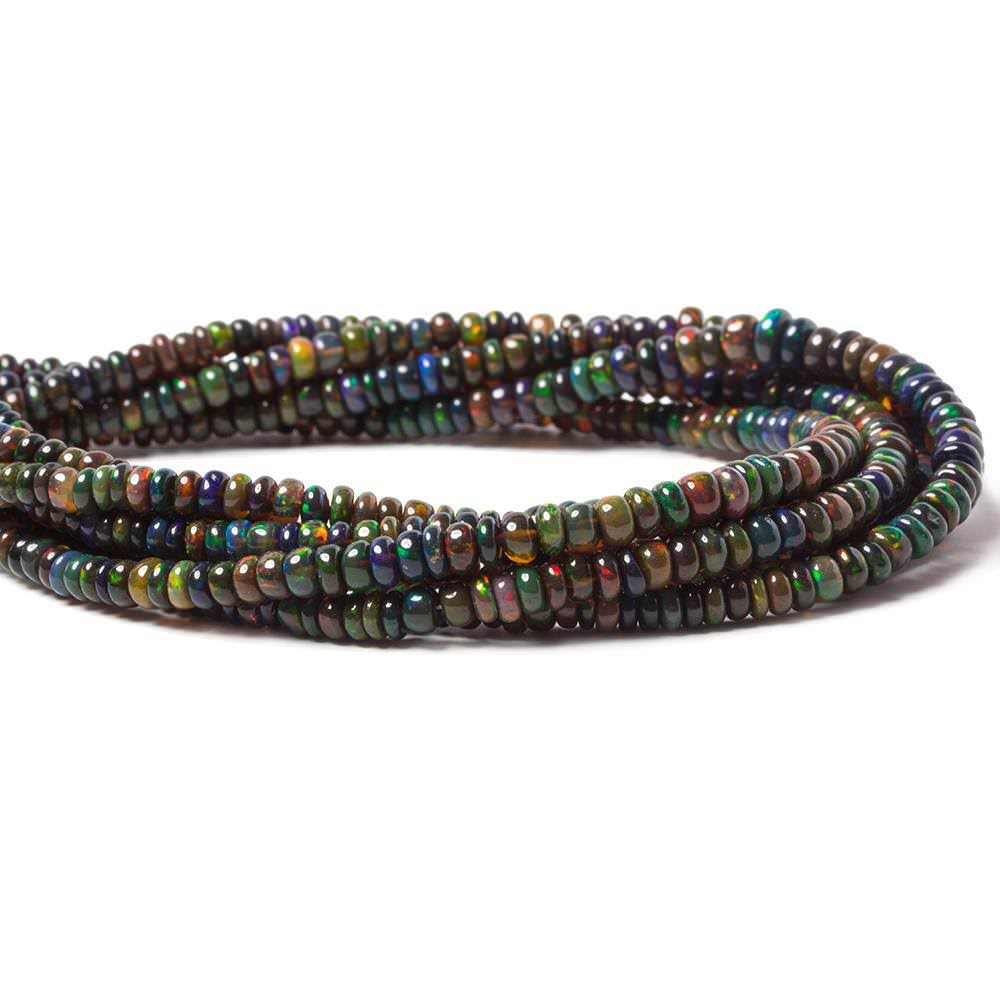 2.5 - 4.5mm Black Ethiopian Opal Plain Rondelle Beads 18 inch 235 pieces - Beadsofcambay.com
