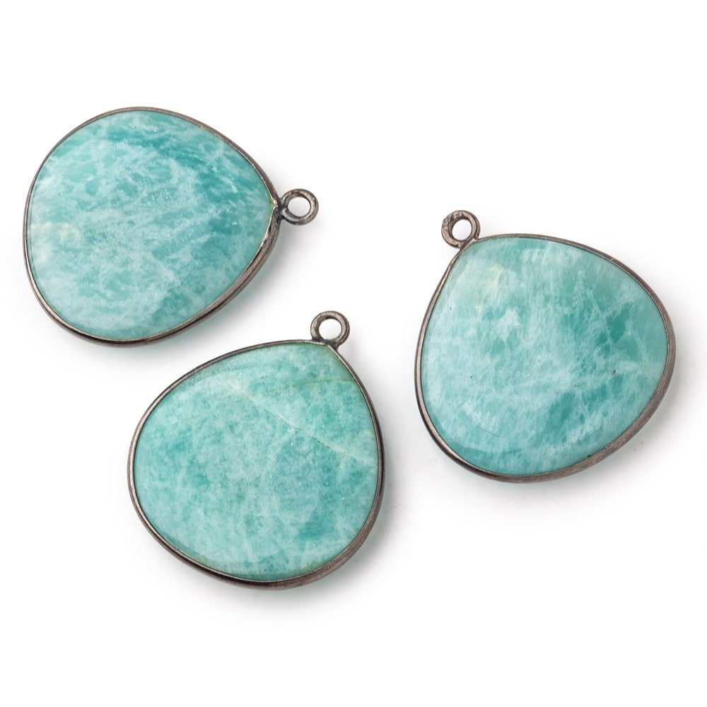 25.5mm Black Gold .925 Bezel Amazonite Plain Heart Pendant 1 Focal Bead - Beadsofcambay.com