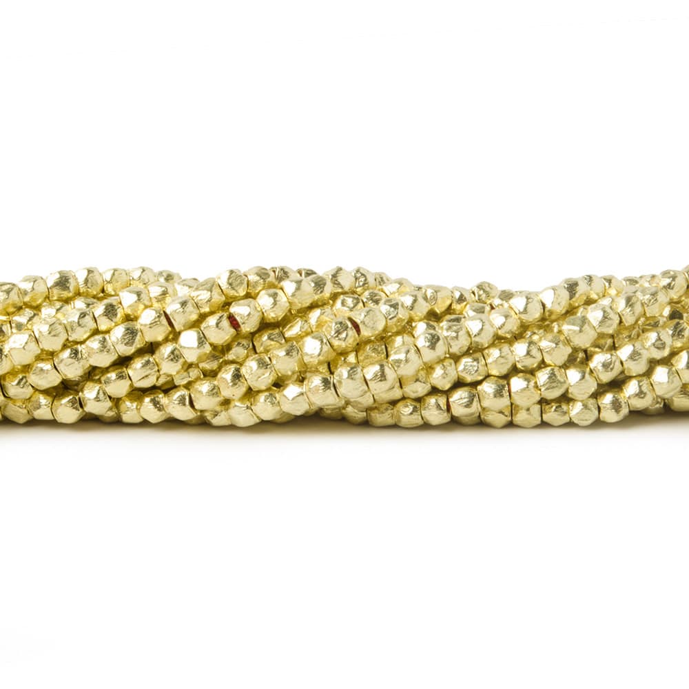2.5mm 14kt Gold Plated Copper Brushed Faceted Nugget Beads 8 inch 110 beads - Beadsofcambay.com