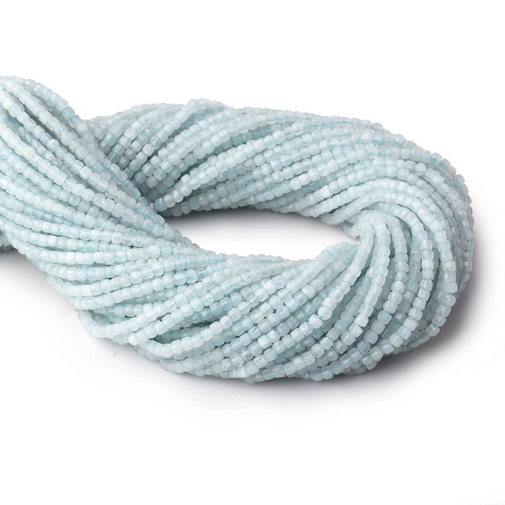 2.5mm Aquamarine Micro Faceted Cube Beads 12.5 inch 126 pieces - Beadsofcambay.com