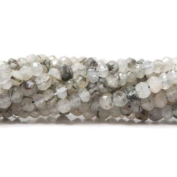 2.5mm Black Tourmalinated Quartz Faceted Rondelles 14 inch 179 beads - Beadsofcambay.com