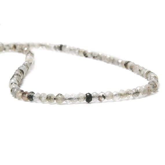 2.5mm Black Tourmalinated Quartz Faceted Rondelles 14 inch 179 beads - Beadsofcambay.com