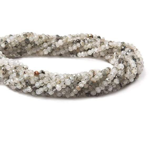 2.5mm Black Tourmalinated Quartz Faceted Rondelles 14 inch 179 beads - Beadsofcambay.com