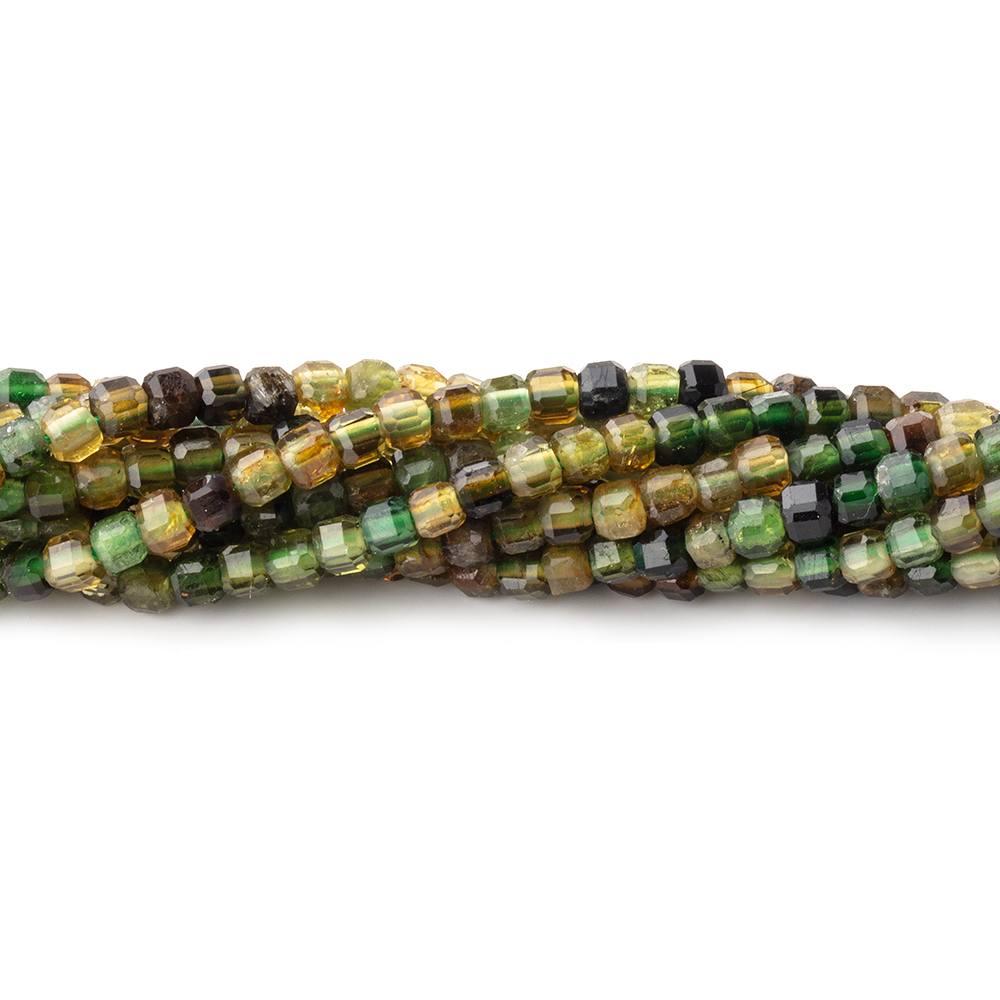 Beadsofcambay 2.5mm Green Tourmaline Micro Faceted Cube Beads 15.5 inch 180 pieces