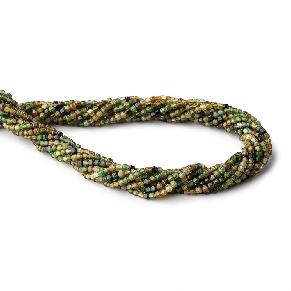 2.5mm Green Tourmaline Micro Faceted Cube Beads 15.5 inch 180 pieces - Beadsofcambay.com