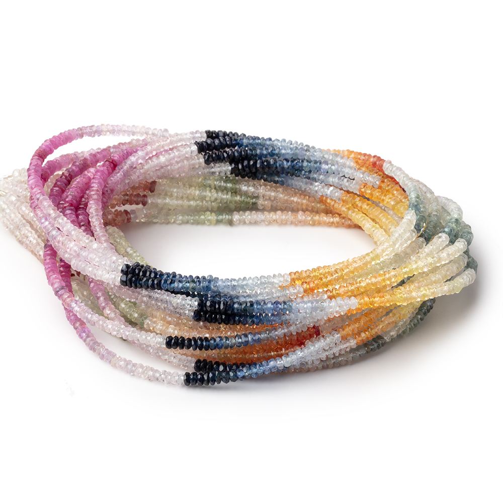 2.5mm Multi Color Fancy Sapphire Faceted Rondelle Beads 16 inch 368 pieces - Beadsofcambay.com